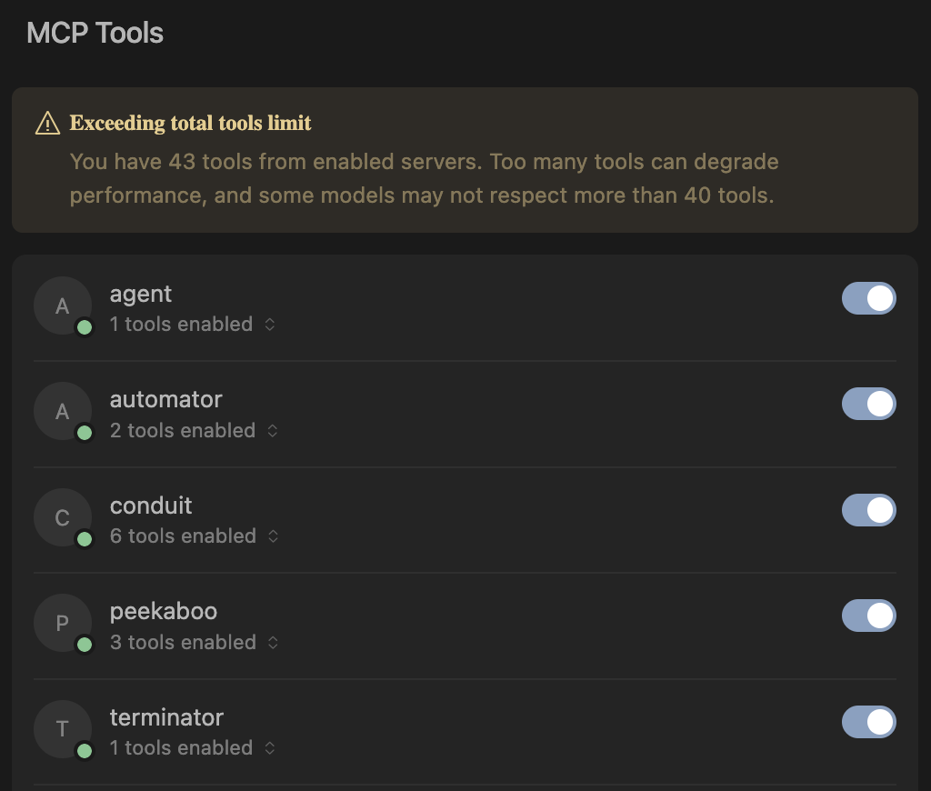 Cursor showing 40+ tools can become overwhelming