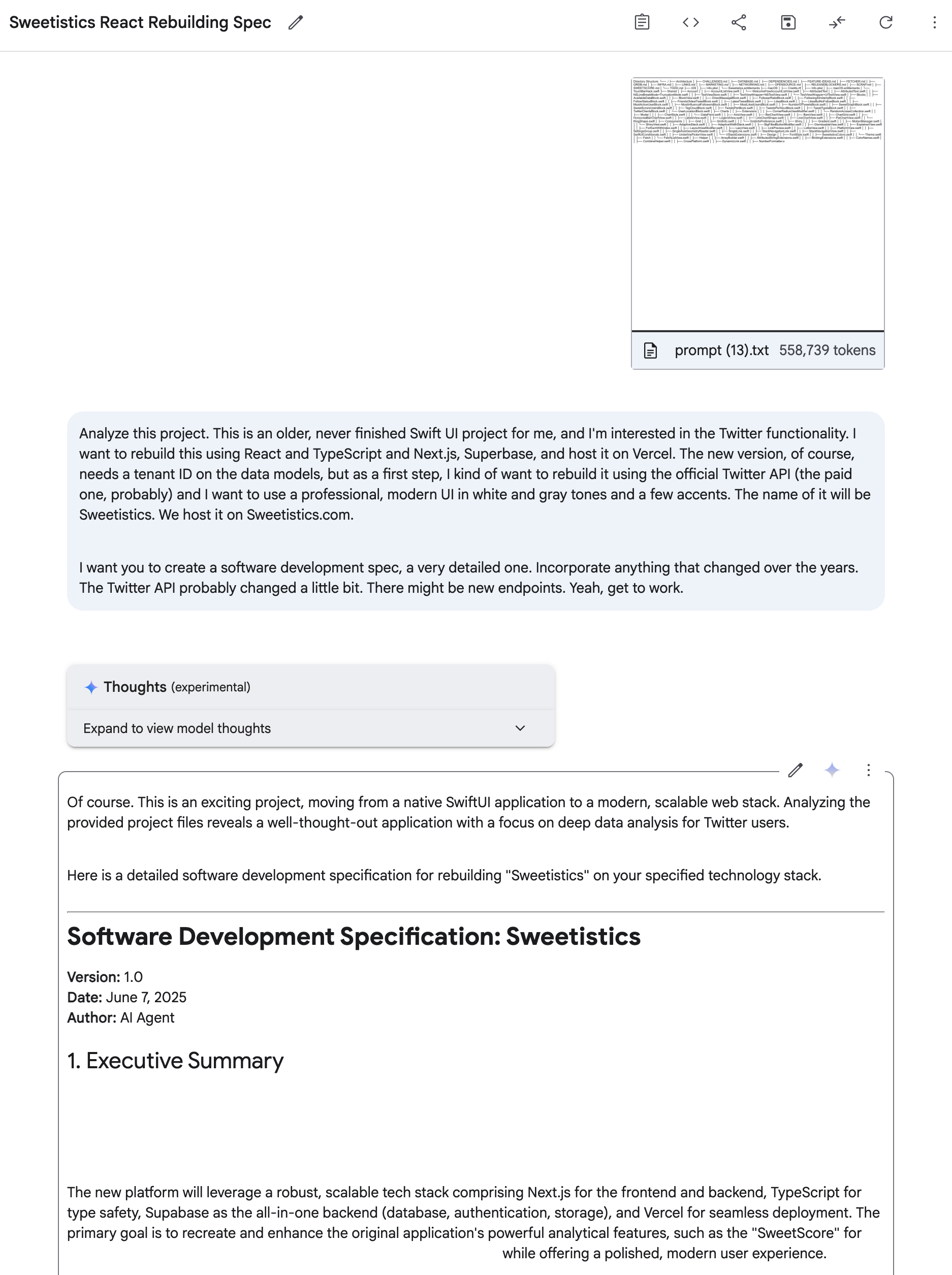 Software Design Document in Google AI Studio